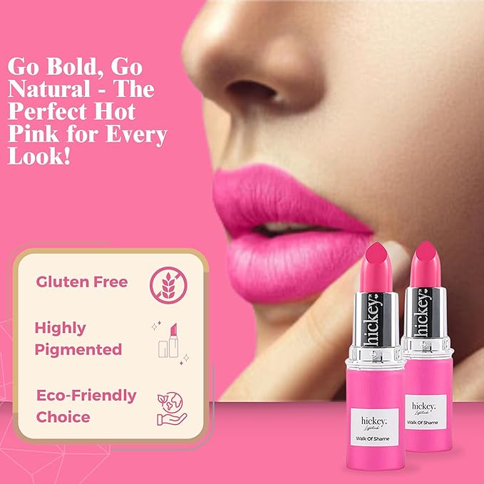 Hickey Lipstick Walk of Shame & Mile High Organic Lipstick Refills - Long Lasting Lipstick for Women - Moisturizing Shades in Hot Pink & Perfect Red, Gluten-Free & Vegan with Highly Pigmented