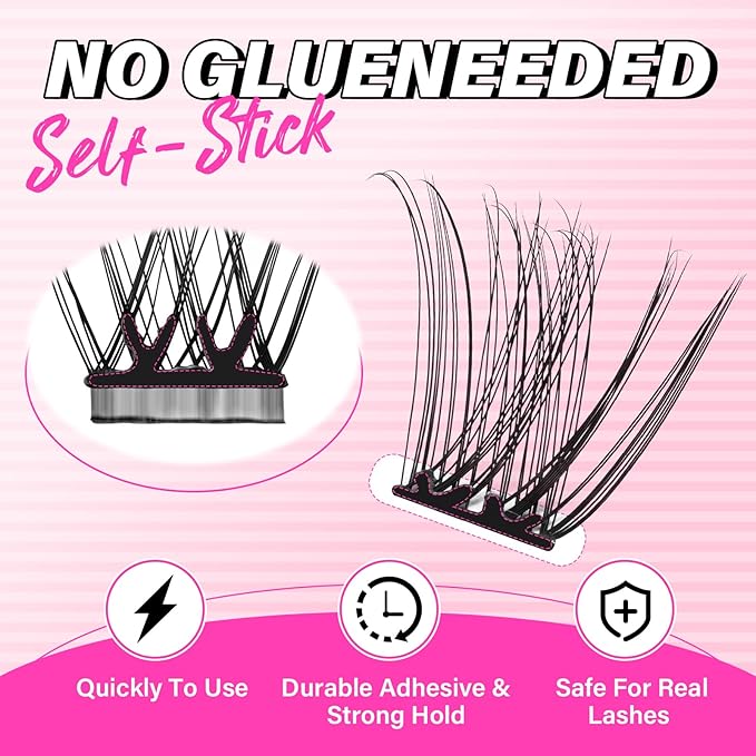 PRO Self Adhesive Eyelashes Kit Press On Lashes 120pcs Lash Clusters Lash Fixative Lash Remover Lash Applicator Eyelash Extension Kit Easy To Apply At Home Lash Extension Kit (Begonia,D-10-18mix Kit)