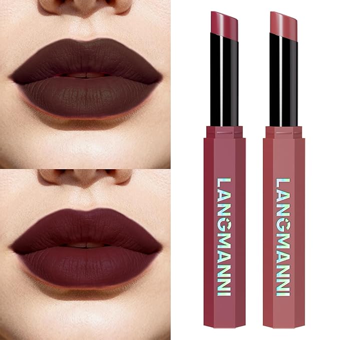 Jolilab 2Pcs Velvet Matte Lipstick Nude Matte Soft Dark Color Stick High Pigmented Long-Lasting Waterproof Lip Stick Lip Balm Beauty Cosmetics Gift for Women(#11+12)