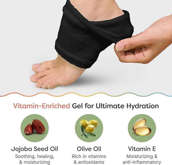 ZenToes Moisturizing Socks for Cracked Heel Treatment, Vitamin E, Olive Oil and Jojoba Oil Infused Heel Socks, Galentines Day Gifts, Self Care Gifts for Women (Fuzzy Black, Wide Width)