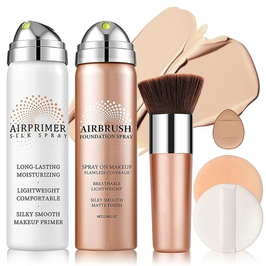 QIUFSSE Magic Minerals Airbrush Foundation Spray and Primer for Face Before Makeup,Waterproof Foundation for Older Women,Teenagers,Middle-aged,Anti-aging Formula for Smooth Radiant Skin (03 Nude)