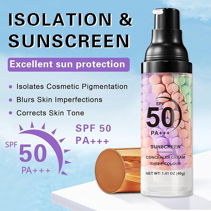 2PCS Color Correcting Primer Face Makeup with Powder Puff,Face Primer with SPF 50,Oil Control Primer Makeup,Hydrates and Moisturizes,Radiance Skin,Protector Solar Para La Cara Con Color