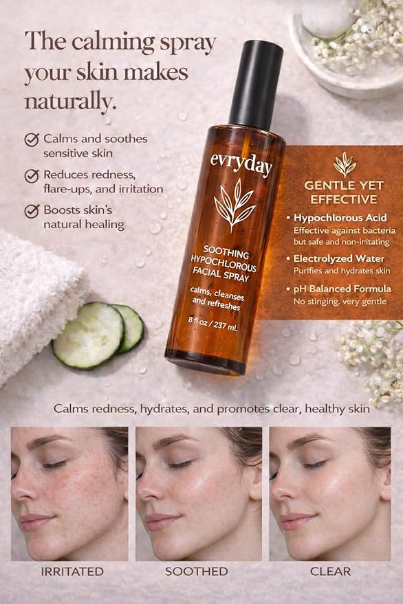 evryday™ Hypochlorous Acid Facial Mist 8oz | Gentle Facial Hydration Spray for Sensitive, Irritated and Acne-Prone Complexions | pH-Balanced Daily Toner & Piercing Care Support