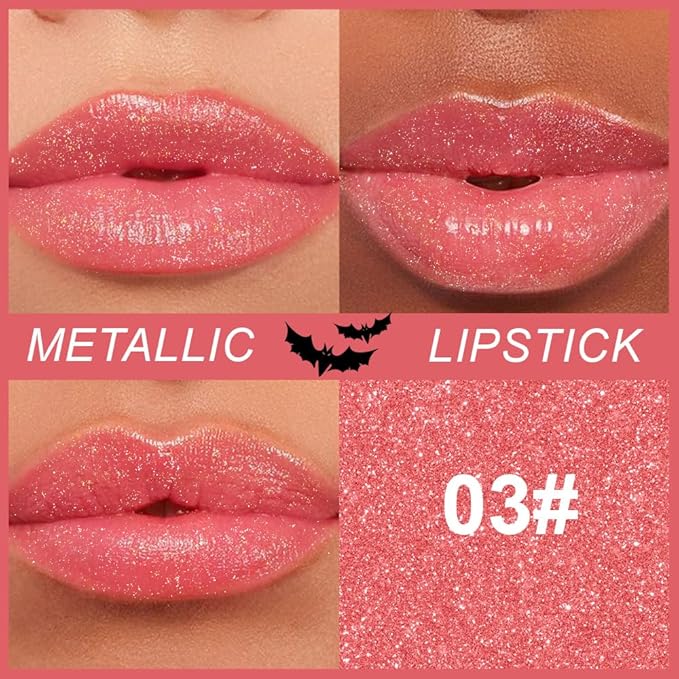 Rose Red Metallic Lipstick for Women,Lightweight Non-Drying Shimmer Frosted Lipsticks,Glitter Lip Gloss Stain Long Lasting Waterproof No Smudge Proof No Transfer 12 Hour,Cruelty-Free Makeup