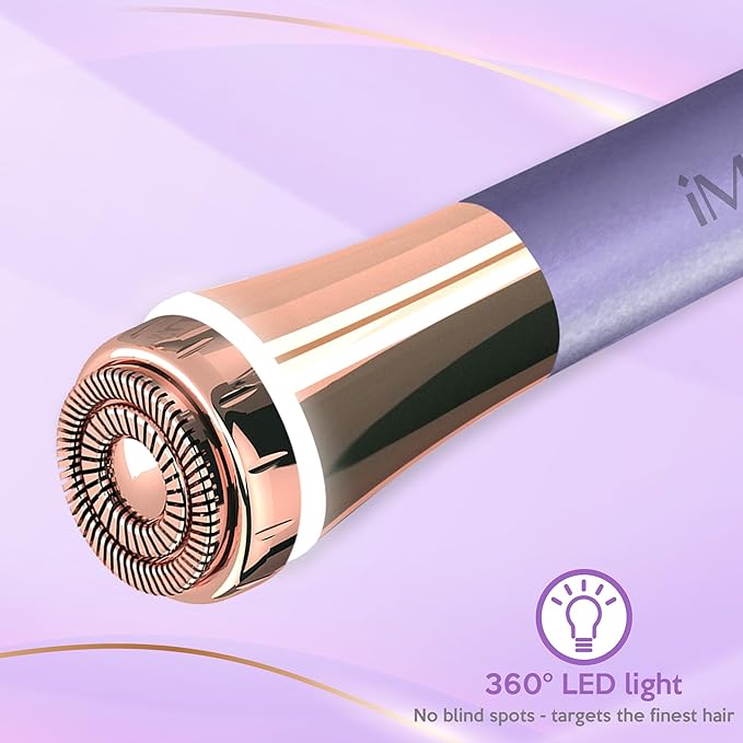 iMusthav Facial Hair Remover for Women – Painless 16mm Dual Ring Floating Head Blade, Portable, Electric Razor & Epilator for Flawless Face, Lips & Chin – with 18K Gold-Plated Head, 360° LED Light