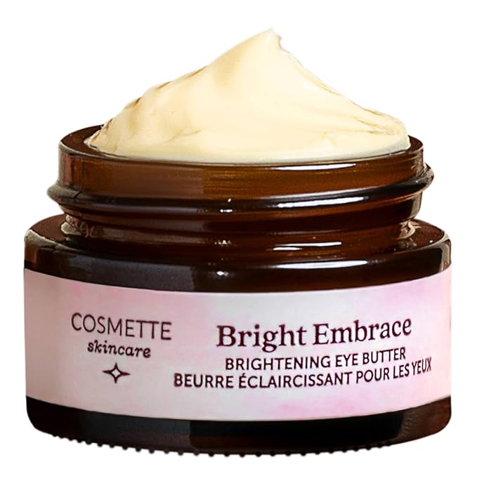 Cosmette Bright Embrace Brightening Eye Cream - Vegan Under Eye Butter for Dark Circles, Bags & Wrinkles with Niacinamide - Natural, Anti-Aging Sensitive Skin Protection for Clean Beauty, 0.5 FL Oz