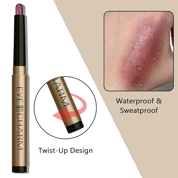 Shimmer Eyeshadow Stick, Long-Lasting Waterproof Cream Plum Purple Shadow Stick with Smooth Blendable Texture, Crease-Proof Smoky Eyeshadow Pencil Sombras en Crema Para Ojos