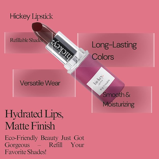 Hickey Lipstick Organic Refill – Mile High Perfect Red & Big Trouble Berry Wine – Long Lasting Lipstick for Women, Highly Pigmented, Hydrating & Moisturizing Lipstick – Gluten-Free & Vegan