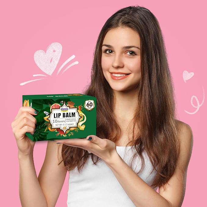 AZEN 60 Pack Natural Lip Balm, Moisturizing Lip Care Product for Dry Cracked Lips (C-60) - 10 Flavors