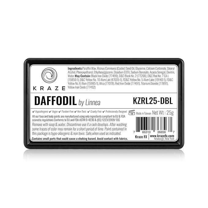 Kraze FX Dome Stroke - Daffodil by Linnea (25 gm), Professional 1-Stroke Split Cake, Hypoallergenic, Non-Toxic, Water Activated Face & Body Painting Makeup Supplies for Kids Safe Adults