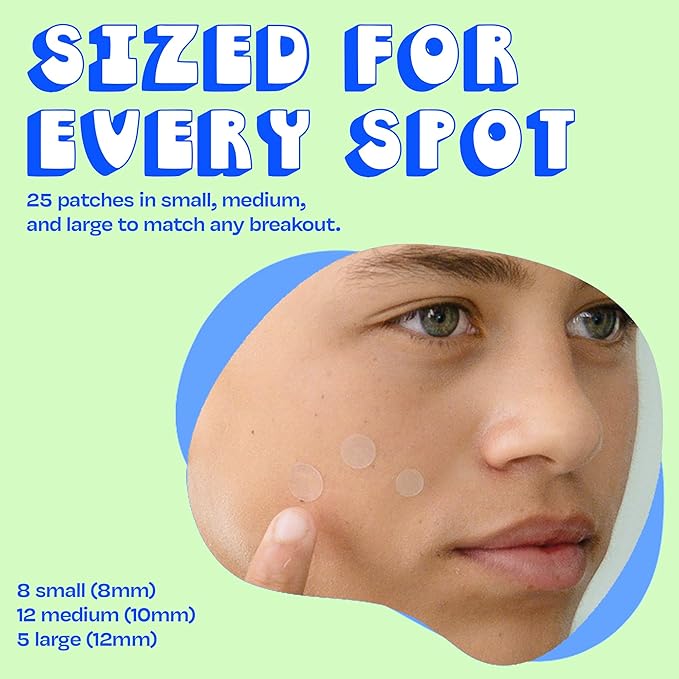 JB SKRUB The Pimple Patches for Face, Ultra Discreet Clear Hydrocolloid Patches with Salicylic Acid & Niacinamide, Skin Care for Kids & Teens - 3 Packs of 25 Small, Medium & Large Spots