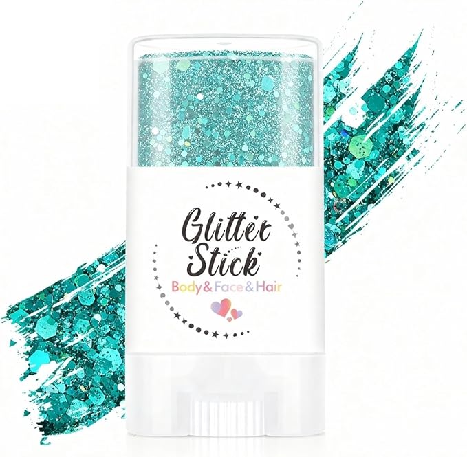 Body Glitter Stick, Perfect Sparkling Neon Outfit Music Festival Stage Mardi Gras Accessories Hair and Face Glitter Gel Makeup.(Green)
