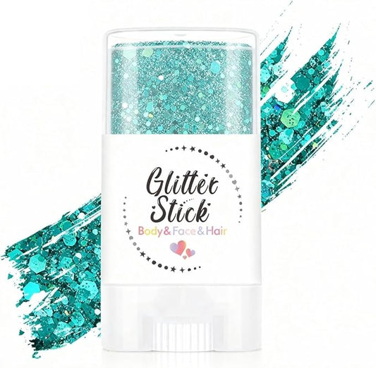 Green Body Glitter Stick, Perfect Holographic Sequins Face Paint Glitter Neon Outfit Rave Festival Party Accessories Hair and Body Glitter Gel Makeup