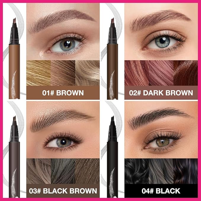 Kaely Microblading Eyebrow Pen with Multiple Fork Tips, Square Brush Magic Eyebrow Contouring Pen Waterproof, 3d Eye Brow Pencils for Women, Create Natural Hair-Like Brows, 102 Dark Brown