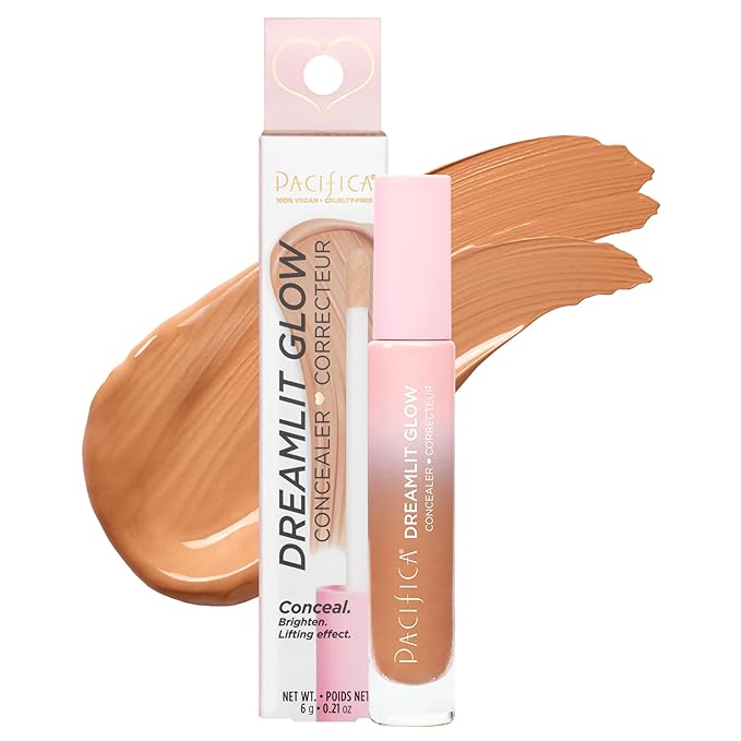 Pacifica Concealer – DreamLit Glow Full Coverage Concealer for Puffy Eyes & Dark Circles, Lightweight & Long-Lasting, Vegan & Cruelty-Free, Shade 07 (Golden Almond)