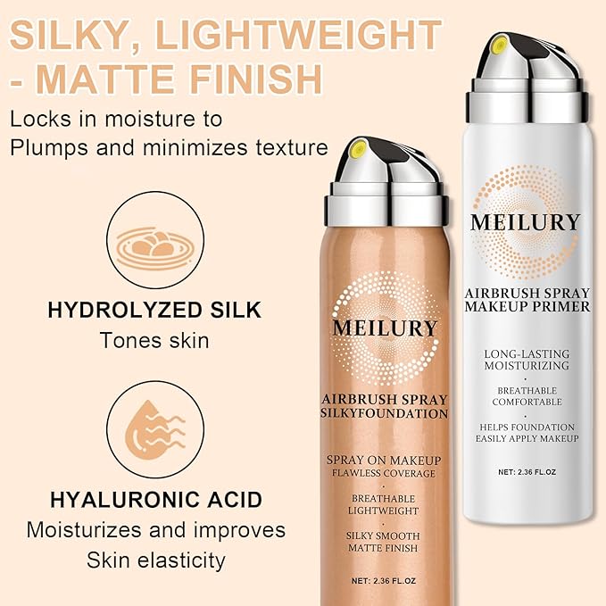 AirBrush Foundation Spray Set, Spray Foundation Makeup and Hydrating Face Air Primer Kit, Longwear Waterproof Liquid Matte Foundation Mist for Flawless Look (01 Natural)