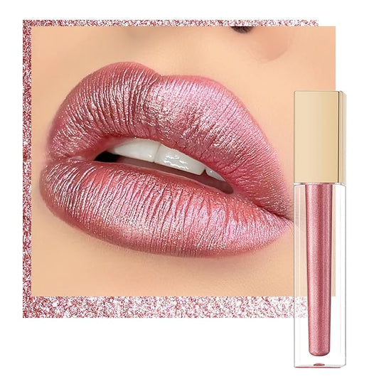 Oulac Metallic Liquid Lipstick - Mauve Pink Lip Gloss for Women, Shimmer Lip Makeup, Long Lasting Waterproof, High Impact Lip Color, Oil-Based Formula, Transfer Proof, Vegan MD04