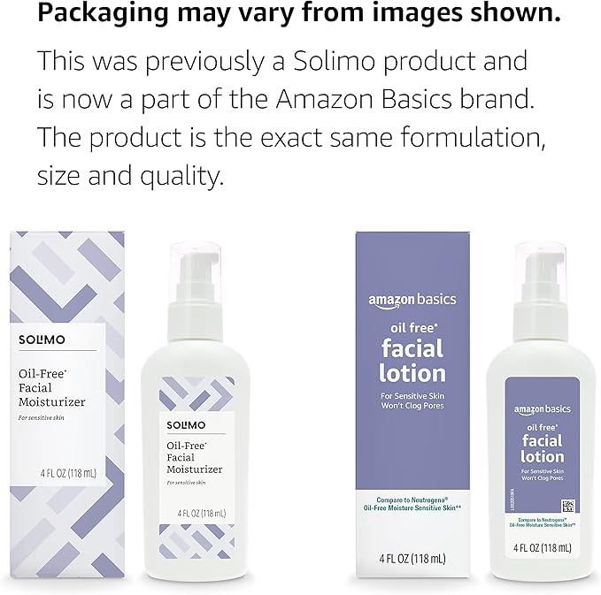Amazon Basics Oil-free Facial Moisturizer for Sensitive Skin, Fragrance Free, 4 Fluid Ounce (Previously Solimo) (Pack of 3)