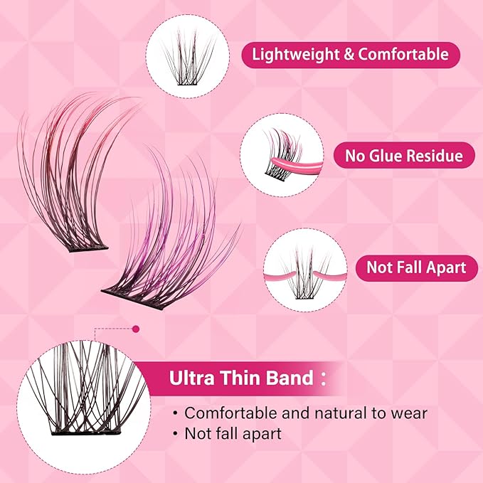 144 Pcs Colored Hollywood Lashes 8-18 Mixed Colored Lash Extension Individuals 2 Colors Pink+Purple Lash Extensions Super Thin Band And Reusable Soft & Comfortable (Pink + Purple,D-8-18mix)