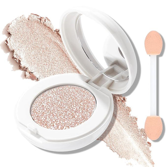 Pearl White Glitter Eyeshadow Palette, Single Shimmer Eye Shadow Palette Makeup Pressed Powder Lightweight Blendable Highly Pigmented Sparkle Inner Eye Highlighter for Women Daily Wear