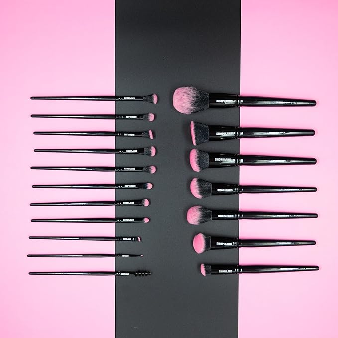 18-Piece Vegan Makeup Brush Set – Black & Pink Case, Soft Synthetic Bristles, Cruelty-Free, Ideal for Liquid, Powder, Cream & Bronzer; Includes Kabuki, Blender, Blush & Eyeshadow Brushes