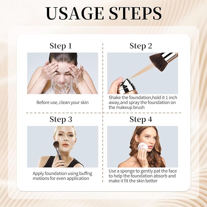Air Brush Makeup Foundation,Magic Minerals Airbrush Foundation Makeup,Silk Flawless,Buildable Coverage,Moisturizing Formula for Smooth Radiant Skin,02 Beige Color（Sunscreen）