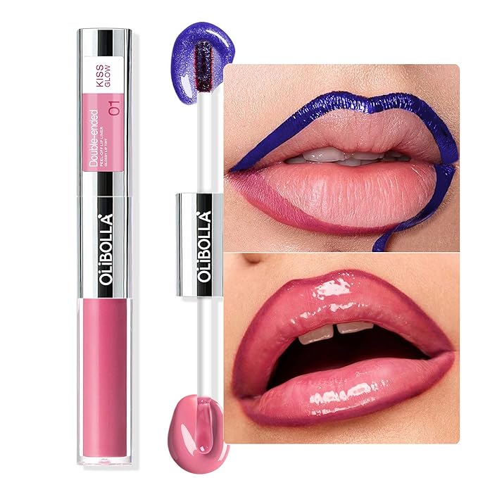Double-Ended Peel-Off Lip Liner & Gloss Tint – Long-Lasting Hydrating Lip Color, Smudge-Proof & Kiss-Proof Gloss Duo for Plump Shiny Lips (01 Pink Mirage)
