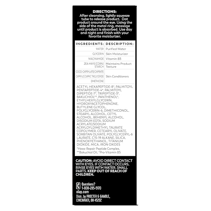 Olay Regenerist Under Eye Cream Roller, Eye Wrinkle Cream, Crows Feet & Bags Treatment, Anti-Wrinkle, Anti-Aging Serum, Fragrance-Free, Hexa-Repair Peptide & Bakuchiol, 0.7oz