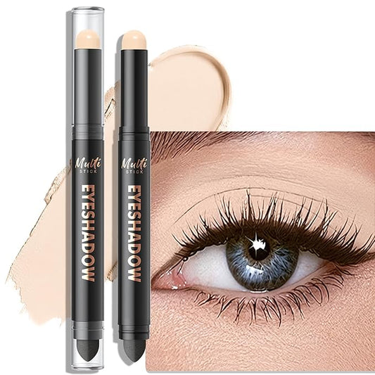 Dual-Ended Eyeshadow Stick - Long-Lasting Cream Eye Shadow Stick Crease-Proof Matte Eyeshadow Pencil, Easily Blendable Multi-Use Eyeliner Eye Brightener Makeup with Built-in Smudger, 01 Pearl