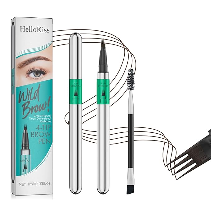 Microblading Eyebrow Pen, 4 Tip Precise Microblade Eyebrow Pencil That Looks Like Hair, Waterproof Natural Eye Brow Pencils for Women, Non Dry Out and Last All Day (Dark Brown)