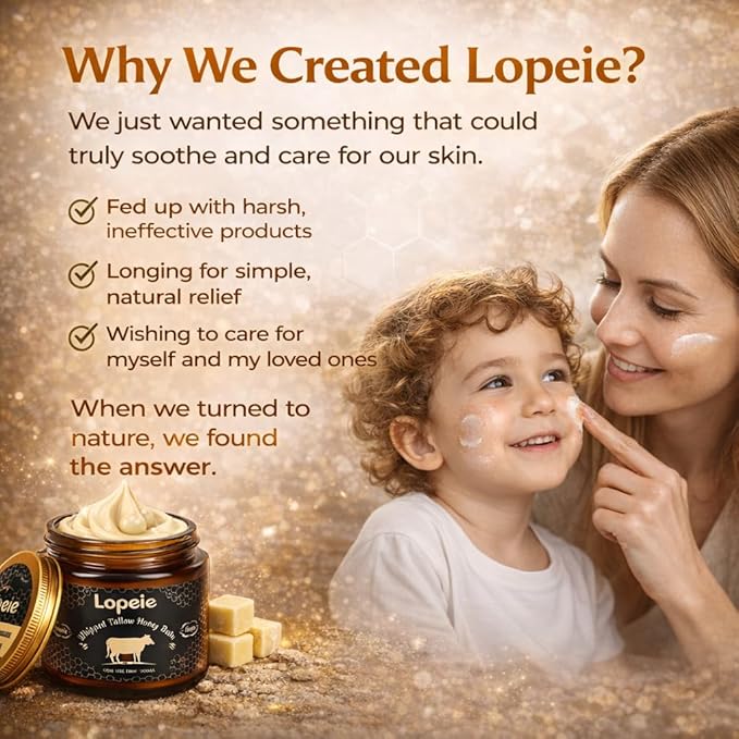 Lopeie Upgraded 4.23 Oz Organic Beef Tallow for Skin & Face – Whipped Grass-Fed Tallow and Honey Balm for Dry, Sensitive Skin, Natural Hydrating Anti Aging Face Moisturizer with Raw Honey (Unscented)
