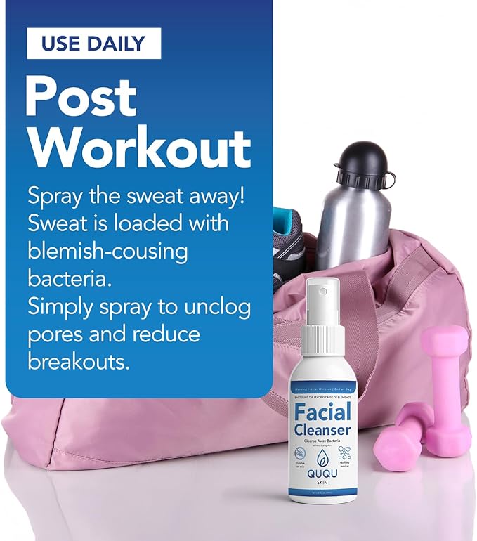 QUQU SKIN Hypochlorous Acid Face Spray - Daily Facial Cleanser & Toner Mist - Pore Clarifying Solution for Blemishes, Redness & Sensitive Skin - Post-Workout & Makeup Prep - Alcohol Free -(3.38 Fl Oz)