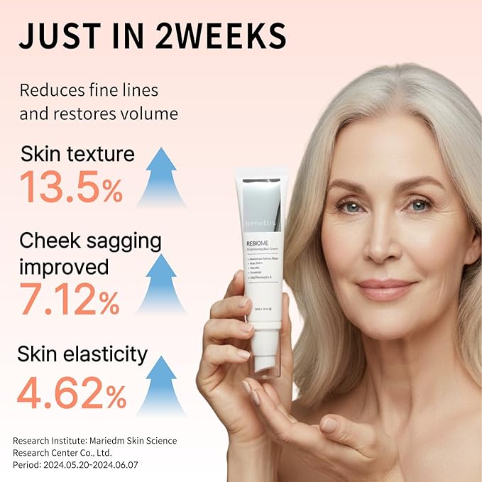Rebiome Brightening Blur Cream, Hydrating Firming Moisturizer for Fine Lines and Dull Skin, Peptide Ceramide Hyaluronic Acid Anti-Aging Cream for Sensitive Skin, 1.69oz
