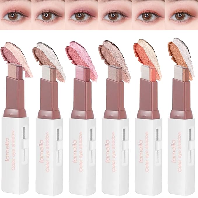 6 Pcs Shimmery Eyeshadow Stick Two Color Eye Glitter Shadow Pencils with Waterproof and Retractable Eye Shadow for Glitter Makeup(Two-Color)