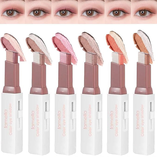 6 Pcs Shimmery Eyeshadow Stick Two Color Eye Glitter Shadow Pencils with Waterproof and Retractable Eye Shadow for Glitter Makeup(Two-Color)