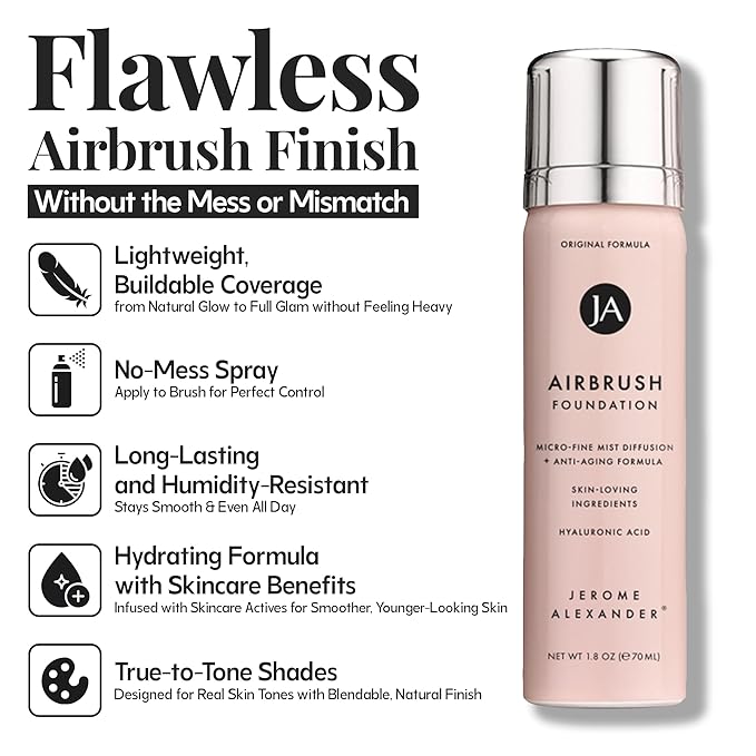 MagicMinerals AirBrush Foundation by Jerome Alexander – 2pc Set with Airbrush Foundation and Kabuki Brush - Spray Makeup with Anti-aging Ingredients for Smooth Radiant Skin - Dark Espresso