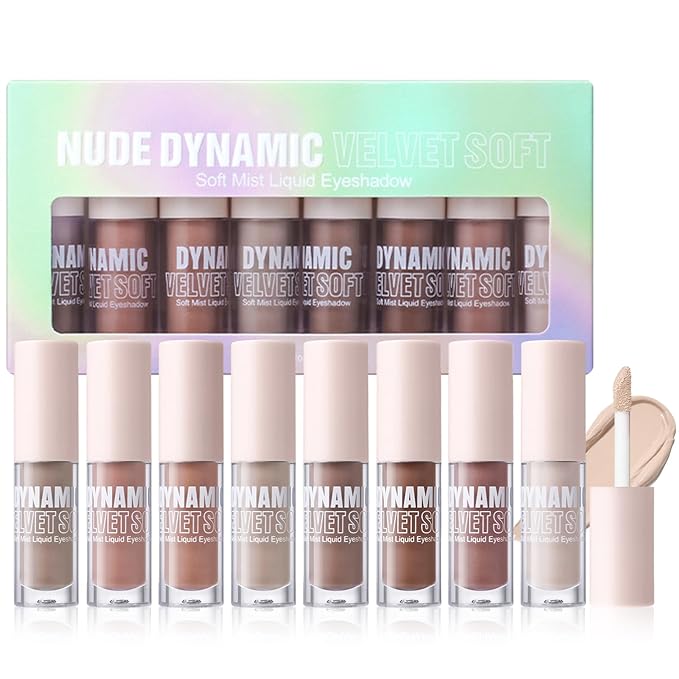Erinde Liquid Eyeshadow Matte - 8 Colors Liquid Eye Shadow Base Beige, Neutral Naked Buildable Blendable Crease-Proof Cream Eyeshadow, Waterproof Long-Lasting Eye Makeup, Vegan & Cruelty-Free