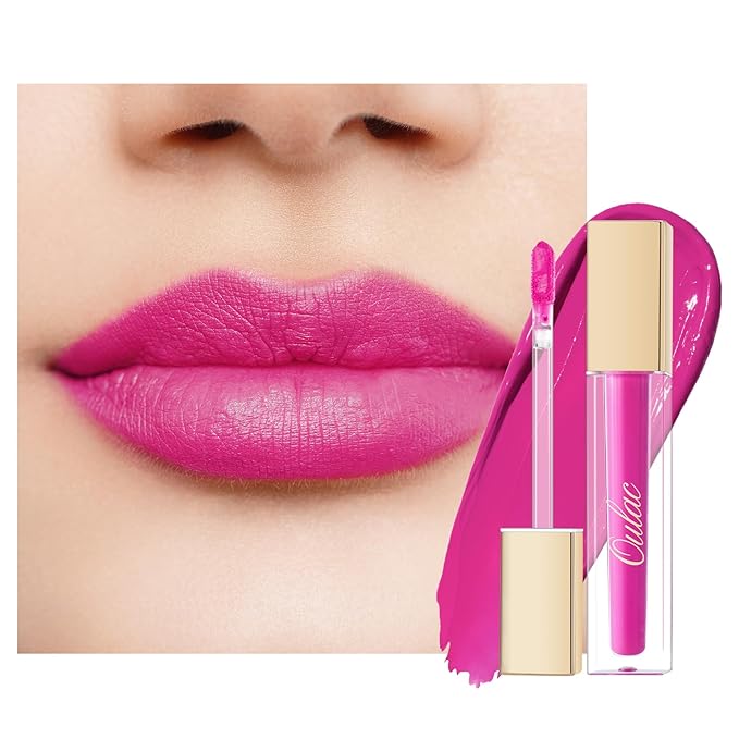 Oulac Matte Pink Lipstick for Women, Hot Pink Long Lasting Liquid Lipstick, High Impact Lip Color Full Coverage Lip Makeup with Vitamin E Waterproof Formula,Vegan M06