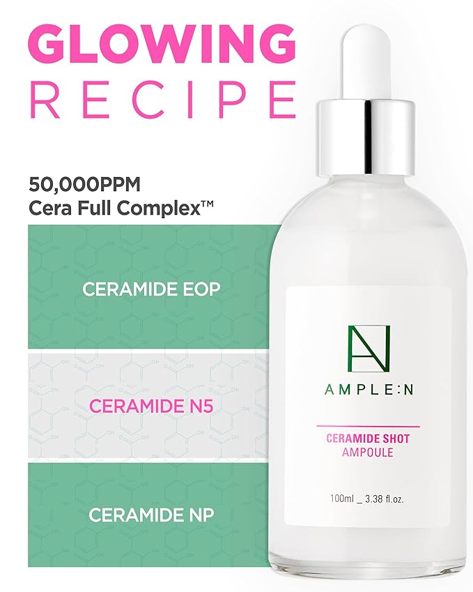 AMPLE:N Ceramide Shot Ampoule – Anti Aging and Hydrating Serum with Ceramide for Deep Moisturization – For Dry & Rough Skin to Reduces Wrinkles & Repairs Skin, 3.38 fl.oz.