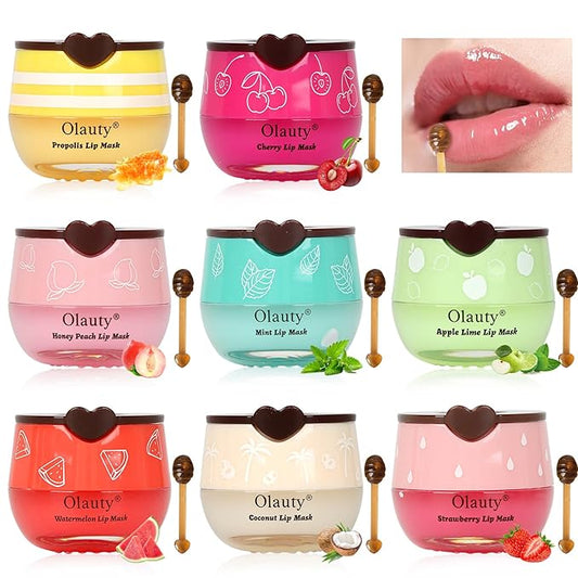 8 PCS Bee Lip Balm Lip Mask Honey Pot, Christmas Stocking Stuffers, Propolis Lip Mask Overnight Moisturizing Lip Balm with Stick, Lip Sleeping mask Hydrating Prevention Dry & Cracked,Reduce Lip Lines