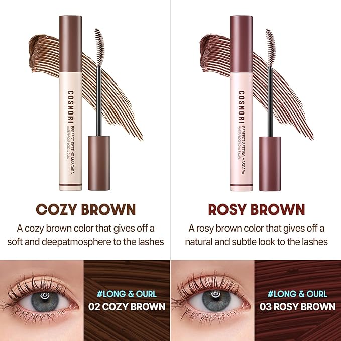 COSNORI Perfect Setting Waterproof Mascara Volume & Curl - Volumizing Mascara Black – Thicker, Voluminous Eyelashes – Waterproof, Smudge Proof, Clump Free – Irritation Free Tested, 0.24 fl.oz.