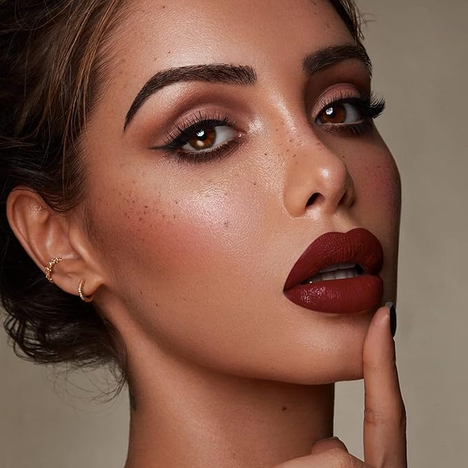 MAKI YIKA 3Pcs Matte Liquid Lipstick Makeup Set Dark Red Nude Orange Lipstick Long Lasting Smudgeproof Transfer Proof Lip Makeup, DarkRed/Nude/Orange
