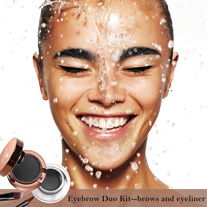 AFGHOUZ Cream Eyebrow Duo Kit, Brow Powder and Eyeliner Gel, Eye Brow Pomade Waterproof Highly Pigmented, Filler Thicker Brows, with Dual Head Brush