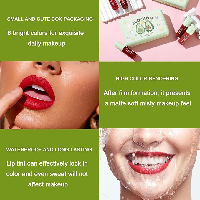 6 Colors Lip Tint Stain Set, Korean Lip Gloss, Mini Liquid Lipstick, Lip Tint Set, Lip Stain Long Lasting Waterproof, Non-Stick Cup, High Pigment, Cute Stuff, Lip Makeup