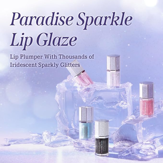 DEAR DAHLIA Paradise Sparkle Lip Glaze (Love Stone) - High-Shine Vegan Lip Gloss for Lightweight with Glitter & Shimmer Finish, Cooling Lip Plumper, Non-Sricky Oil & Hydrating Finish. 0.19 fl oz.