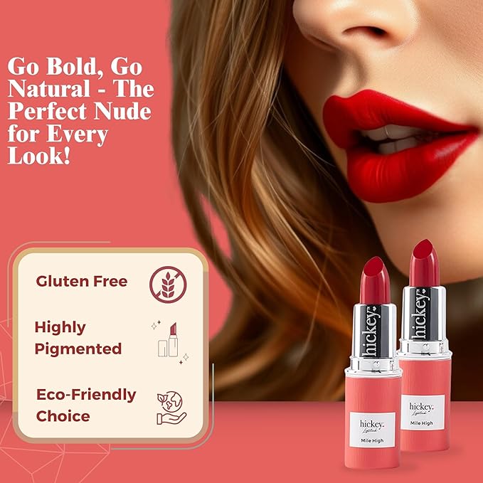 Hickey Lipstick Organic Refill – Mile High Perfect Red & Big Trouble Berry Wine – Long Lasting Lipstick for Women, Highly Pigmented, Hydrating & Moisturizing Lipstick – Gluten-Free & Vegan