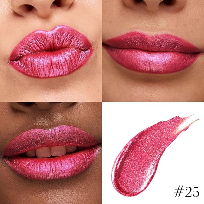 Kaely 2-in-1 Bright Red Metallic Lipstick and Lip Liner Makeup, Shimmer Liquid Metallic Lipsticks for Women, Glitter Lip Gloss Stain Long Lasting Waterproof Smudge Proof 24 Hour, Cruelty-Free 25