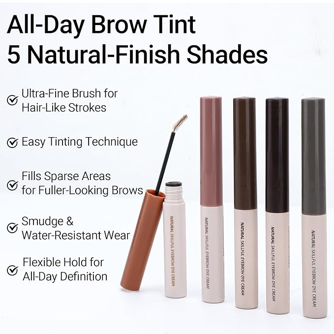 Erinde 2PCS Tinted Eyebrow Gel, Micro-Precision Adjustable Angle Brush Tinted Brow Gel, Waterproof Long-Lasting Smudgeproof Eyebrow Mascara Brow Tint for Natural Brow Makeup, 01 Cool Gray