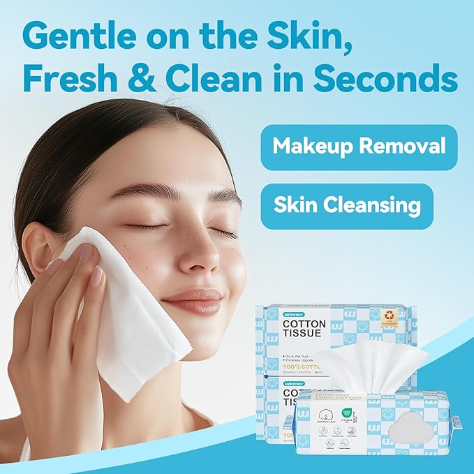 Winner Soft Face Towels, Upgraded Thicker 100% Cotton Dry Wipes, Unscented and Gentle on Sensitive Skin, Disposable Makeup Remover and Facial Towelettes (240 Count, Pack of 3)