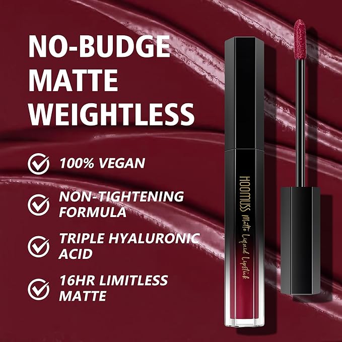 Burgundy Lipstick Long Lasting, Matte Liquid Lipsticks for Women Non Transfer Smudgeproof Smooth and Easy to Appy Cruelty Free Lip Color, M47 Burgundy Love